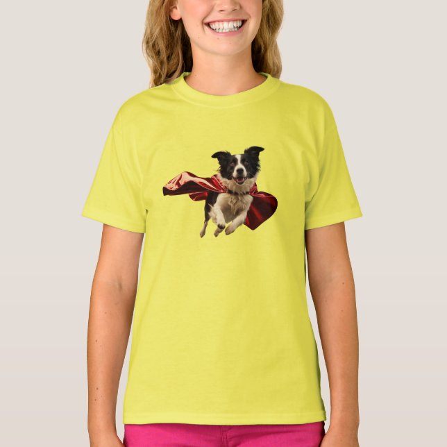 Camiseta Infantil Super-Herói Border Collie Fofo (Frente)