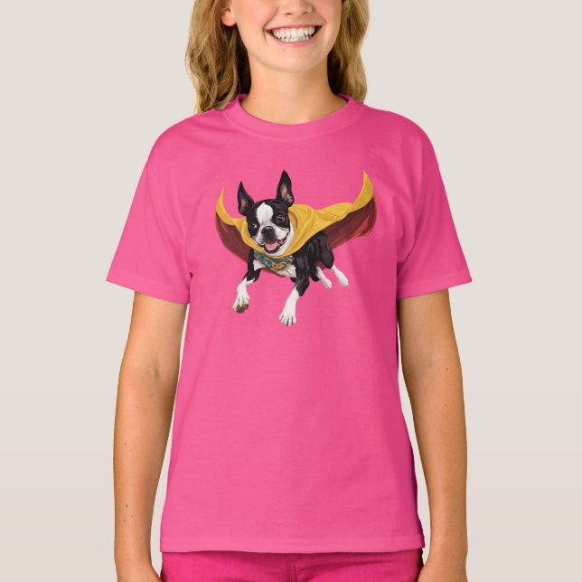 Camiseta Infantil Super-Herói Boston Terrier Fofa (Frente)