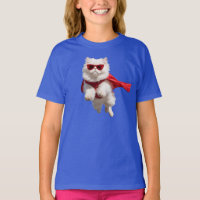 Camiseta Infantil Super-Herói Gato Persa Branco Fo