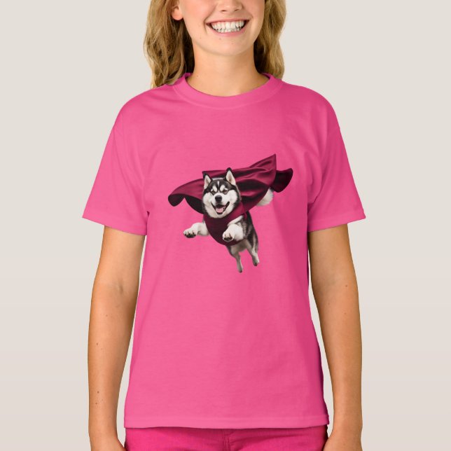 Camiseta Infantil Super-Herói Malamute Fofa (Frente)