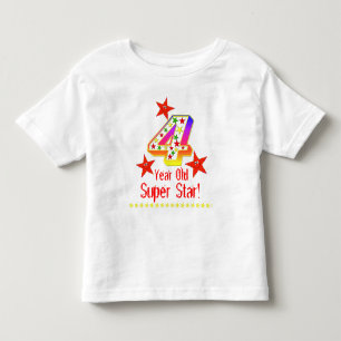 Camiseta Infantil Super Star 4th Birthday Shirt para Meninos