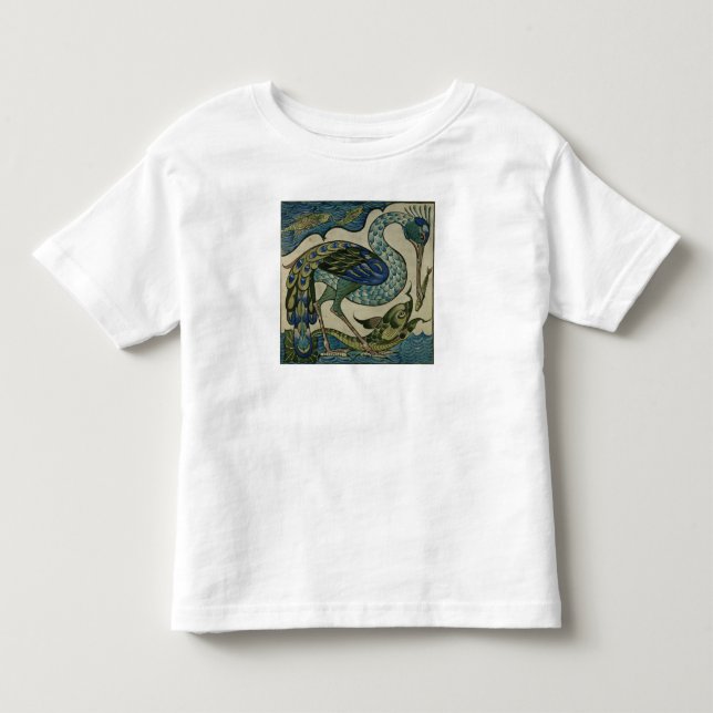 Camiseta Infantil Telhe o design da garça-real e dos peixes, pelo (Frente)