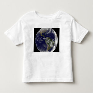Camiseta Infantil Terra de cheio mostrando a América do Norte e o Su