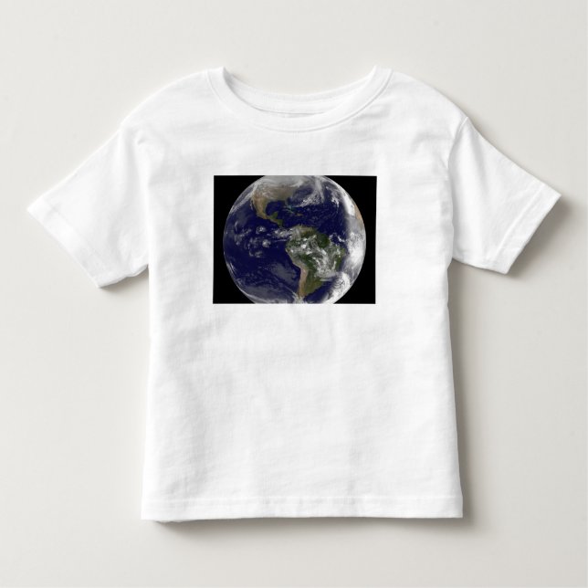 Camiseta Infantil Terra de cheio mostrando a América do Norte e o Su (Frente)