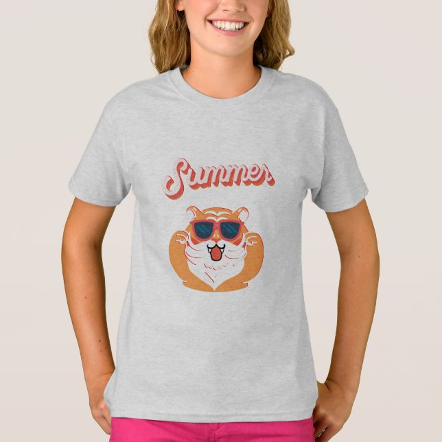 Camiseta Infantil Tigre Fofo de Verão (Frente)