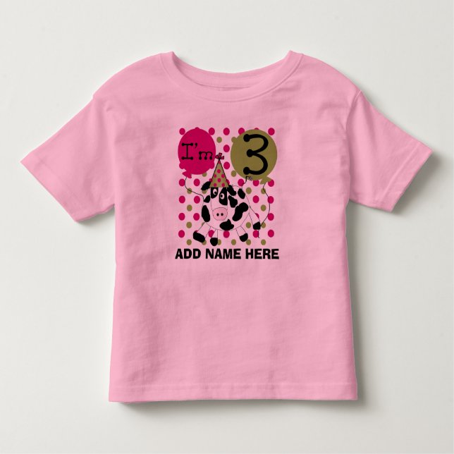 Camiseta Infantil Tshirt cor-de-rosa personalizado do aniversário de (Frente)