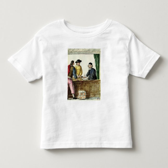 Camiseta Infantil Um comerciante judaico com dois clientes (Frente)