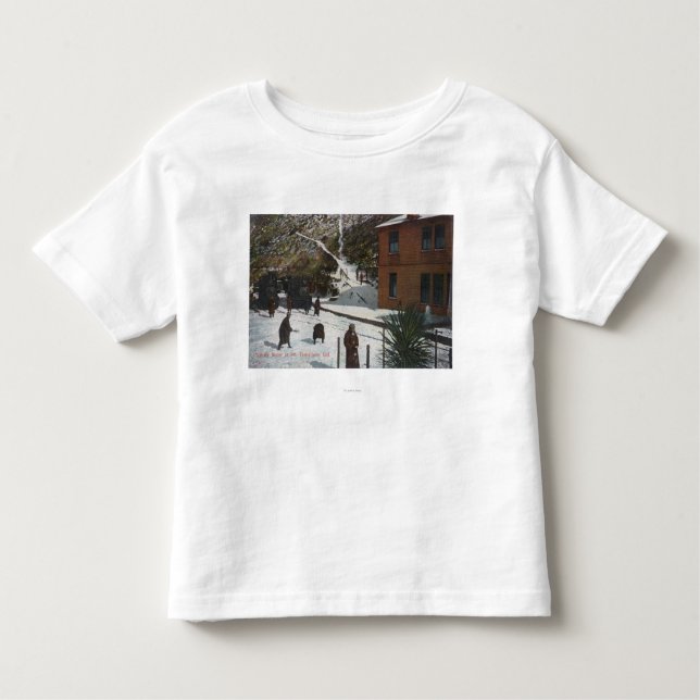 Camiseta Infantil Uma cena do inverno, adultos que jogam na neve (Frente)