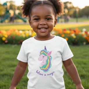 Camiseta Infantil Unicórnio Aquarela Acredite na M