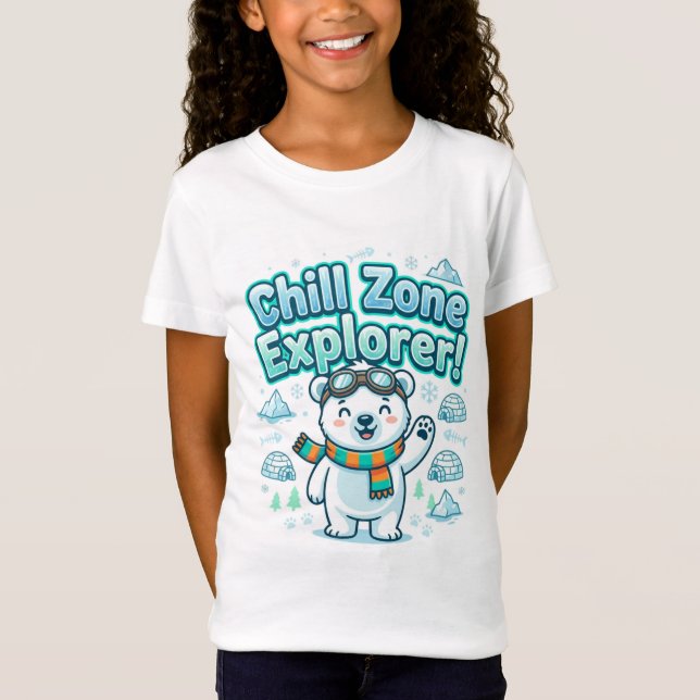 Camiseta Infantil Urso Polar Fofo Explorador da Zo (Frente)