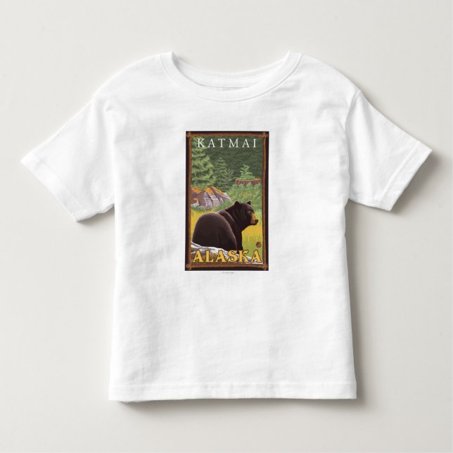 Camiseta Infantil Urso preto na floresta - Katmai, Alaska (Frente)