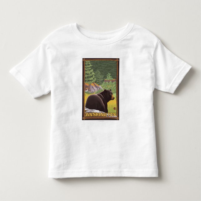 Camiseta Infantil Urso preto na floresta - Washington (Frente)