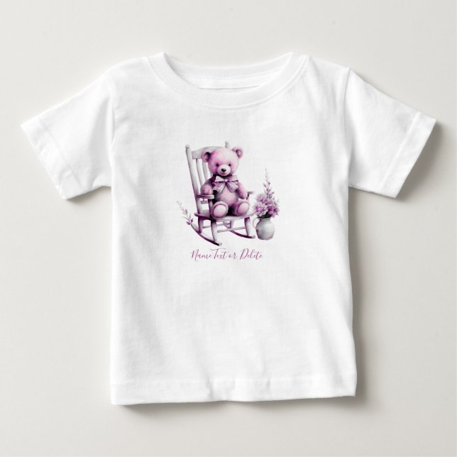 Camiseta Infantil Ursozinho Rosa Aquarela (Frente)