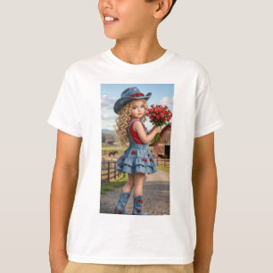 Camiseta Infantil Vaquerita Fofa com Rosas Vermelh