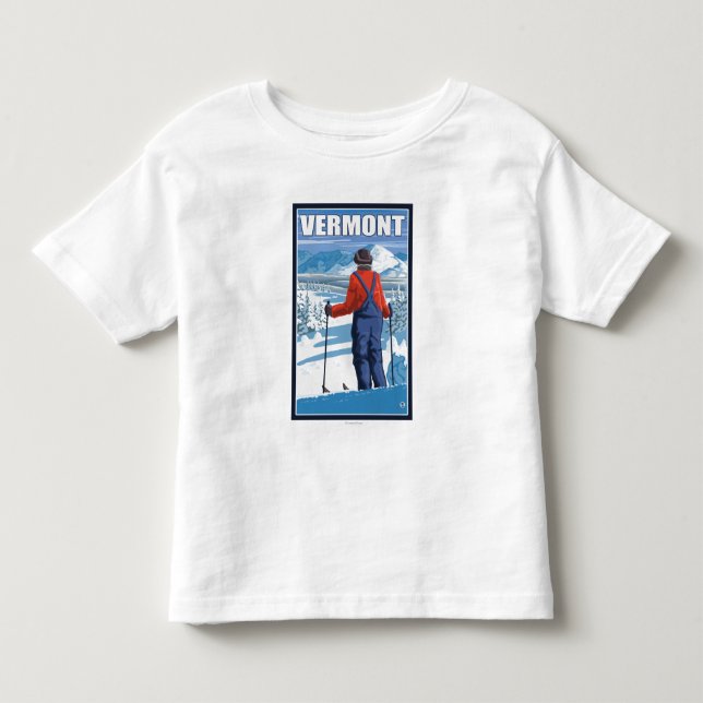 Camiseta Infantil VermontSkier que admira a vista (Frente)