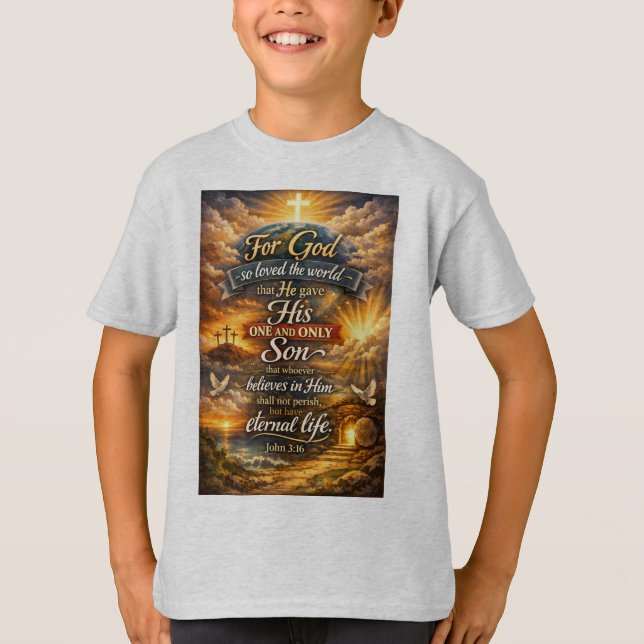 Camiseta Infantil Versículo Bíblico João 3:16 (Frente)