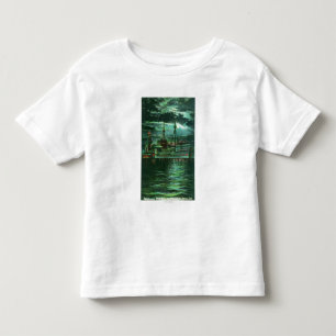 Camiseta Infantil Vista enluarada do hotel do navio do restaurante
