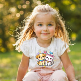 Camiseta Infantil Y2K de Cachorrinho e Gatinho Fof
