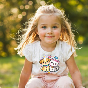 Camiseta Infantil Y2K de Cachorrinho e Gatinho Fof