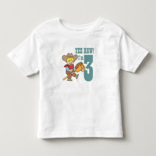 Camiseta Infantil Yee Haw! Estou com 3 anos com o Cowboy Feliz e Fof