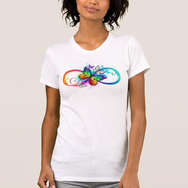 Camiseta Infinidade brilhante com borboleta arco-íris (Frente)