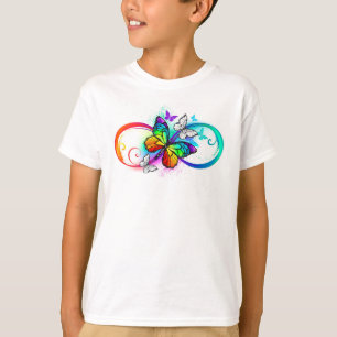 Camiseta Infinidade brilhante com borboleta arco-íris
