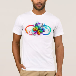 Camiseta Infinidade brilhante com borboleta arco-íris