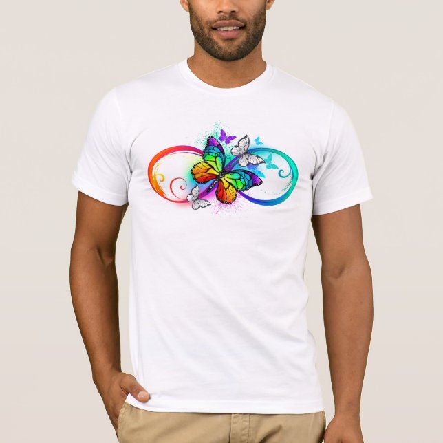 Camiseta Infinidade brilhante com borboleta arco-íris (Frente)