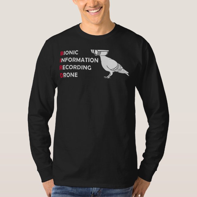 Camiseta Informações Bionicas Gravando Ave de Drone Não São (Frente)