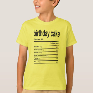 Camiseta Informações Nutricionais sobre Bolo de Aniversário