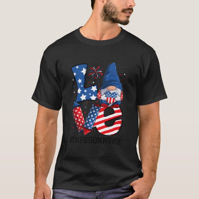 Camiseta Infusion Nurse Love 4Th Of July Gnome Usa Patrioti (Frente)