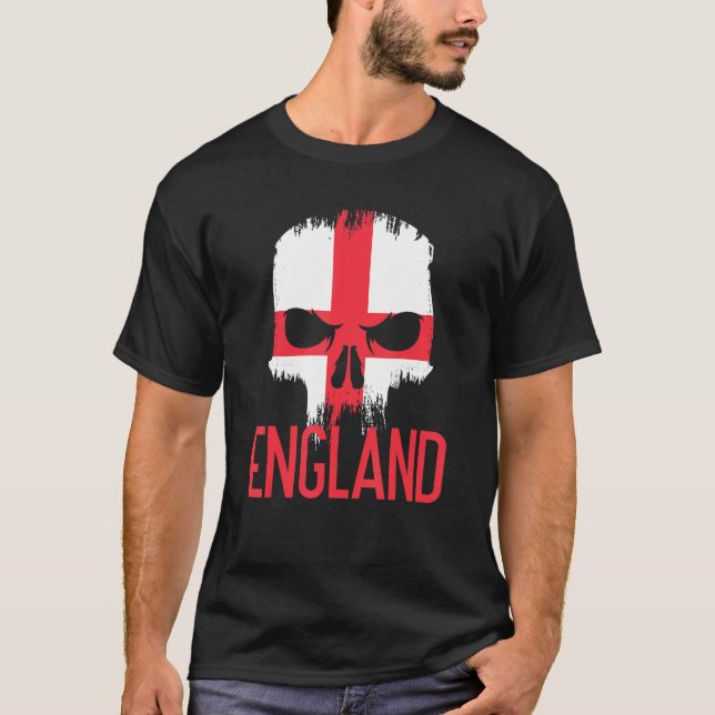 Camiseta Inglaterra   Crânio de Apoiante de Futebol Fã Band (Frente)