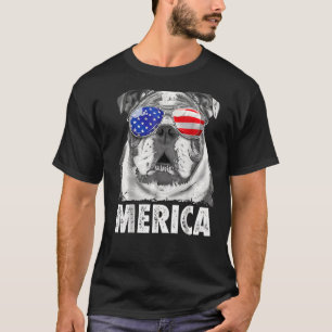 Camiseta Inglês Buldogue 4 de julho Merica Men Usa Flag