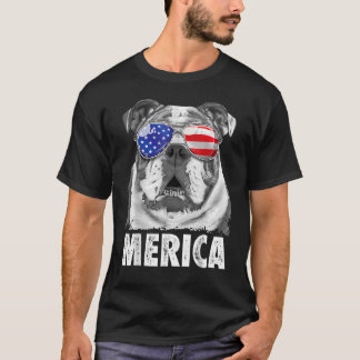 Camiseta Inglês Buldogue 4 de julho Merica Men Usa Flag