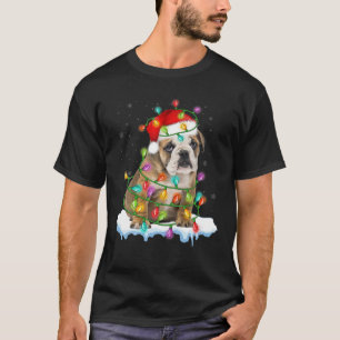 Camiseta Inglês Buldogue Christmas Lights Papais noeis Dog