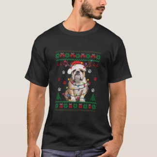 Camiseta Inglês Buldogue Christmas Lights Papais noeis Dog 
