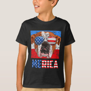 Camiseta Inglês Buldogue Dog 4 De Julho Bandeira Americana