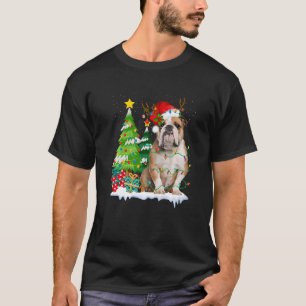 Camiseta Inglês Buldogue Dog Santa Hat Reindeer Christmas L