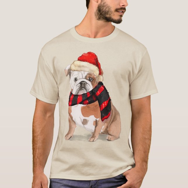 Camiseta Inglês Buldogue Engraçado Cão de Natal (Frente)