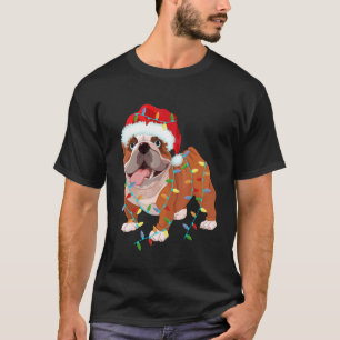 Camiseta Inglês Buldogue Figurume Santa Hat Xmas L