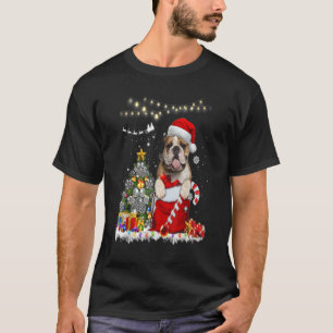 Camiseta Inglês Buldogue Hats Papais noeis Luzes de Natal