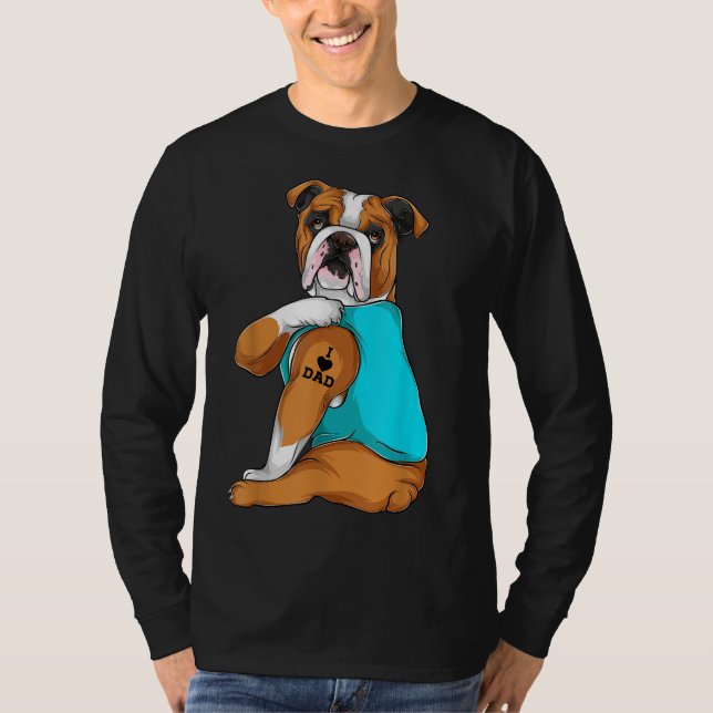 Camiseta Inglês Buldogue I Love Pai Tattoo Roupa Dog Pai (Frente)