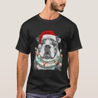 Camiseta Inglês Buldogue Papais noeis Árvore de Natal Luzes