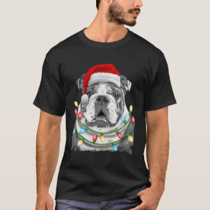 Camiseta Inglês Buldogue Papais noeis Árvore de Natal Luzes