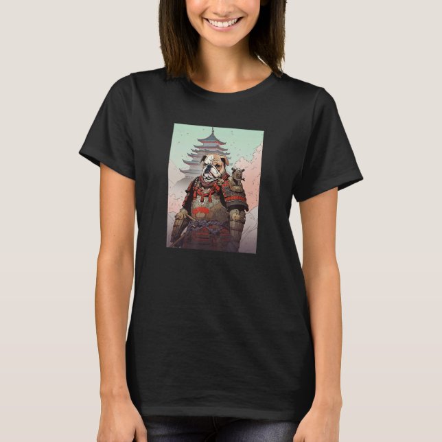 Camiseta Inglês Buldogue Samurai Funny Dog Japão (Frente)
