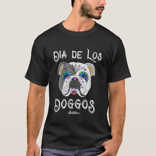 Camiseta Inglês Bulldog Day of the Dead Sugar Skull Hallow (Frente)