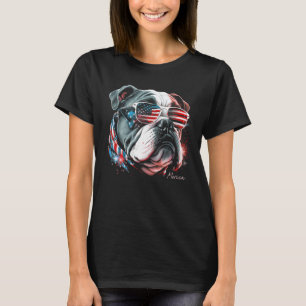 Camiseta Inglês Bulldog Dog 4 de julho American Flag USA