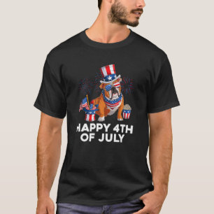 Camiseta Inglês Bulldog Dog American Flag Feliz 4 De Julho