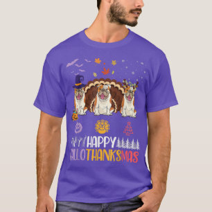 Camiseta Inglês Bulldog Feliz Dia das Bruxas Feliz de Ação 