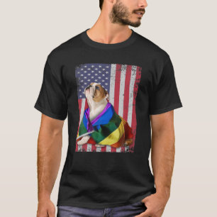 Camiseta Inglês Bulldog Prid American Flag LGBT Flag
